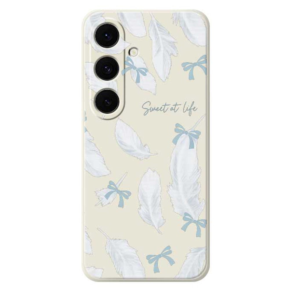 For Samsung Galaxy S25 FE Case White Feathers Pattern Printing Straight Edge TPU Phone Back Cover