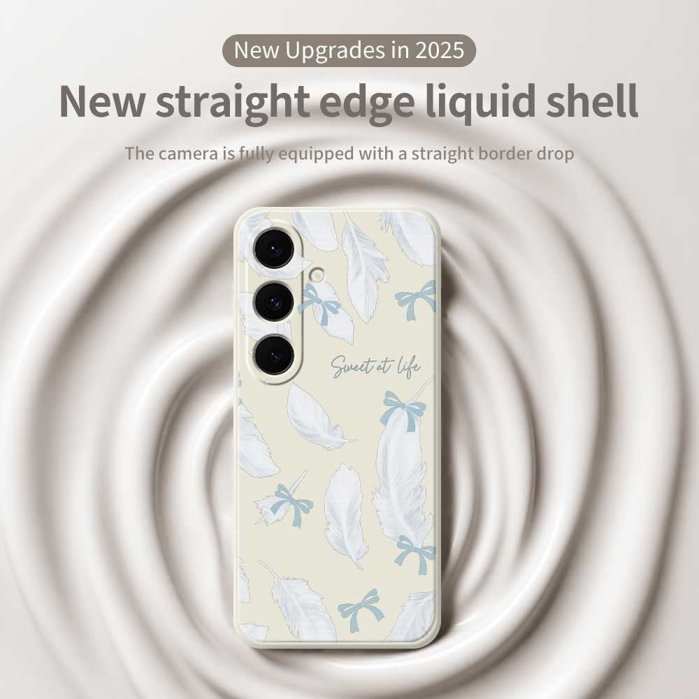 For Samsung Galaxy S25 FE Case White Feathers Pattern Printing Straight Edge TPU Phone Back Cover