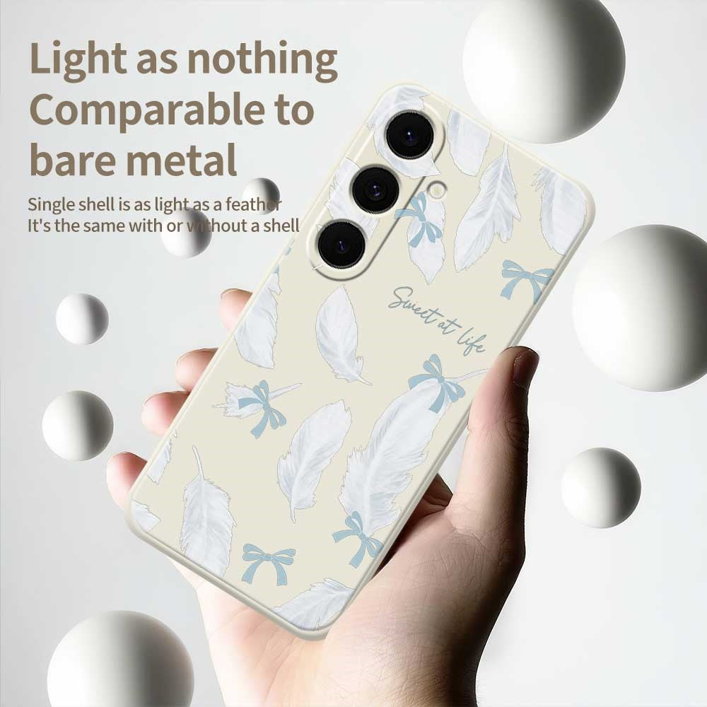 For Samsung Galaxy S25 FE Case White Feathers Pattern Printing Straight Edge TPU Phone Back Cover