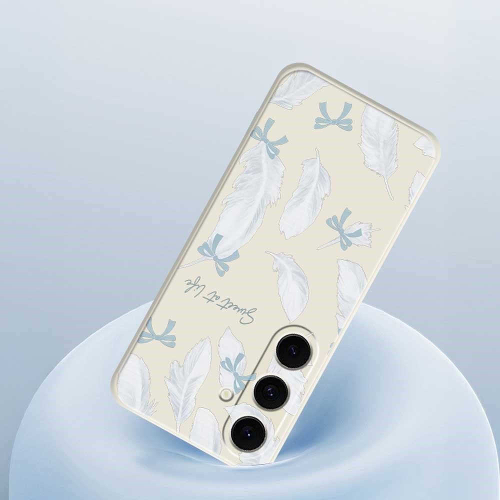 For Samsung Galaxy S25 FE Case White Feathers Pattern Printing Straight Edge TPU Phone Back Cover