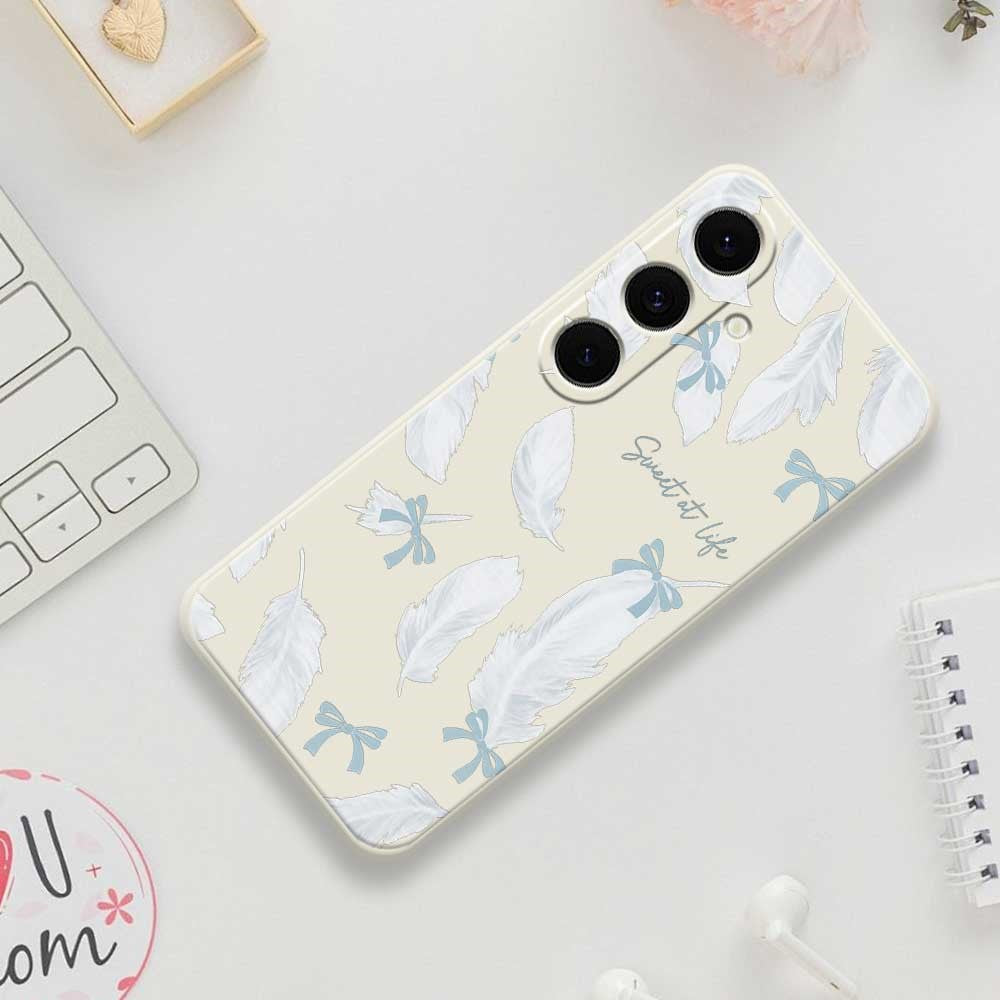 For Samsung Galaxy S25 FE Case White Feathers Pattern Printing Straight Edge TPU Phone Back Cover