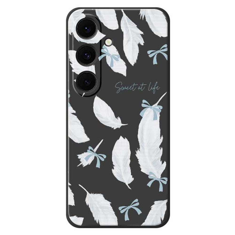 For Samsung Galaxy S25 FE Case White Feathers Pattern Printing Straight Edge TPU Phone Back Cover