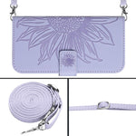 For iPhone 13 Pro 6.1 inch HT04 Imprinted Sunflower PU Leather Wallet Stand Cover Magnetic Clasp Skin-touch Phone Case with Shoulder Strap