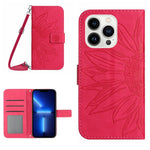 For iPhone 13 Pro Max 6.7 inch HT04 PU Leather Wallet Case Skin-touch Imprinted Sunflower Folio Flip Stand Phone Cover with Shoulder Strap
