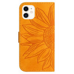 For iPhone 11 6.1 inch HT04 PU Leather Imprinted Sunflower Drop-proof Phone Case Skin-touch Wallet Stand Protector with Shoulder Strap
