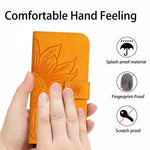 For iPhone 11 6.1 inch HT04 PU Leather Imprinted Sunflower Drop-proof Phone Case Skin-touch Wallet Stand Protector with Shoulder Strap