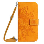 For iPhone 11 6.1 inch HT04 PU Leather Imprinted Sunflower Drop-proof Phone Case Skin-touch Wallet Stand Protector with Shoulder Strap