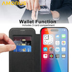 AMORUS For iPhone 16 Case Compatible with MagSafe RFID Blocking Card Holder Leather Phone Cover
