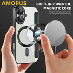 AMORUS For iPhone 16 Case Compatible with MagSafe RFID Blocking Card Holder Leather Phone Cover