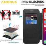 AMORUS For iPhone 16 Case Compatible with MagSafe RFID Blocking Card Holder Leather Phone Cover