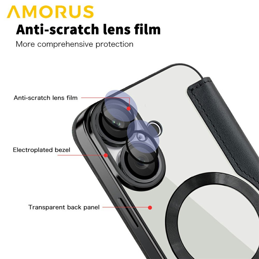 AMORUS For iPhone 16 Case Compatible with MagSafe RFID Blocking Card Holder Leather Phone Cover