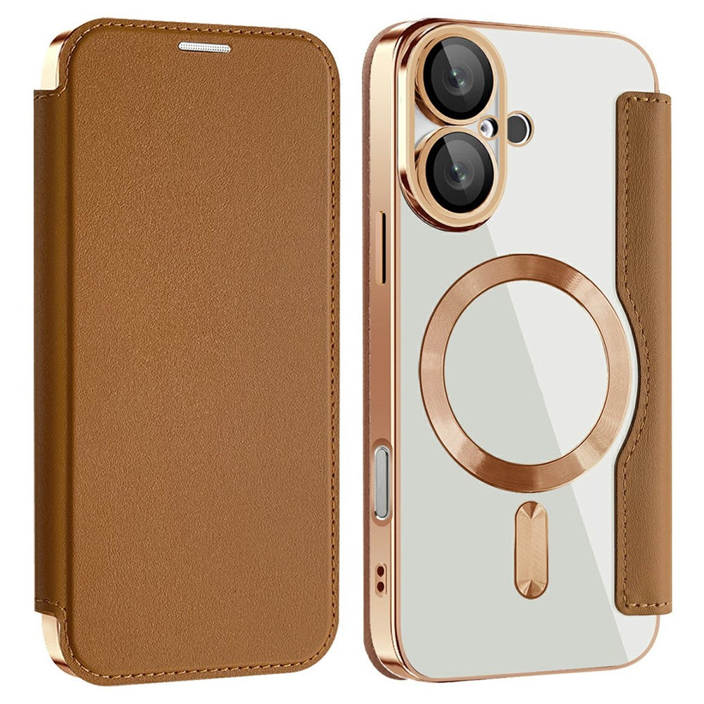 AMORUS till iPhone 16 Plus-fodral kompatibelt med MagSafe RFID-blockerande korthållare i läder