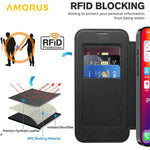 AMORUS Cover til iPhone 16 Pro Max Kompatibel med MagSafe RFID Blokerende Kortholder Læder Telefoncover