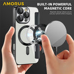 AMORUS Cover til iPhone 16 Pro Max Kompatibel med MagSafe RFID Blokerende Kortholder Læder Telefoncover