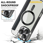 AMORUS Cover til iPhone 16 Pro Max Kompatibel med MagSafe RFID Blokerende Kortholder Læder Telefoncover