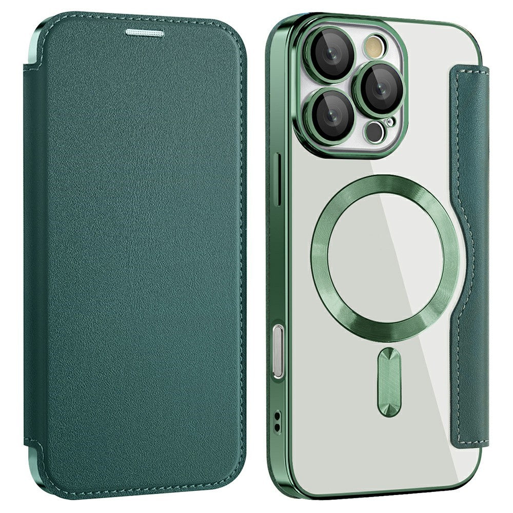 AMORUS Cover til iPhone 16 Pro Max Kompatibel med MagSafe RFID Blokerende Kortholder Læder Telefoncover