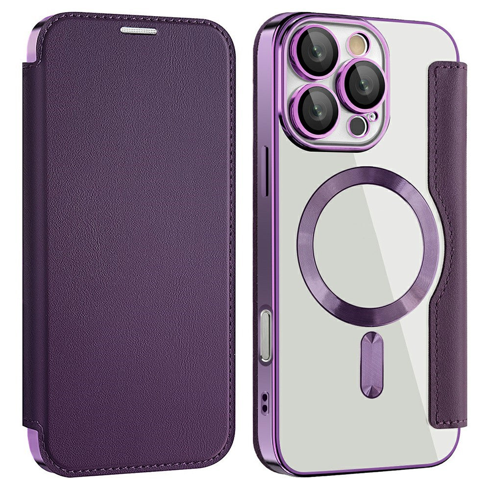 AMORUS Cover til iPhone 16 Pro Max Kompatibel med MagSafe RFID Blokerende Kortholder Læder Telefoncover
