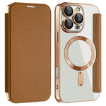 AMORUS Cover til iPhone 16 Pro Max Kompatibel med MagSafe RFID Blokerende Kortholder Læder Telefoncover