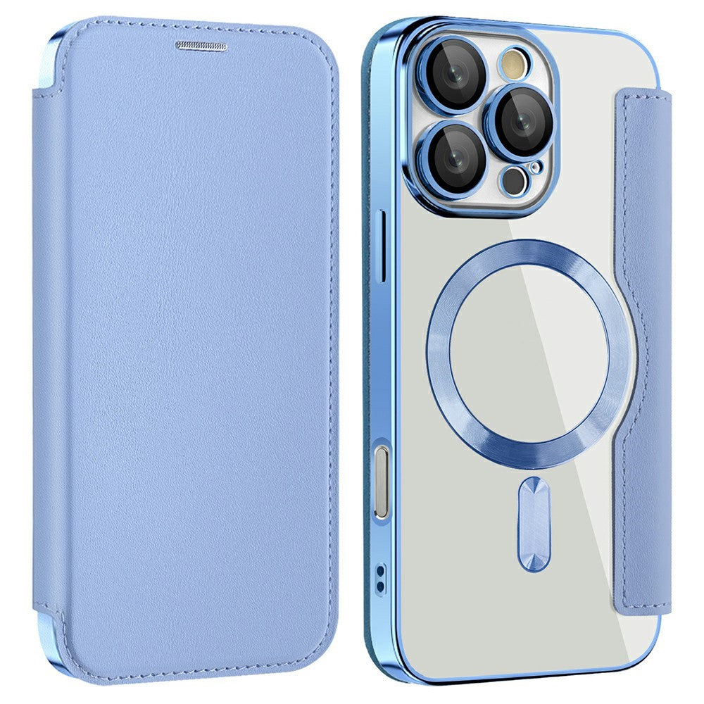 AMORUS Cover til iPhone 16 Pro Max Kompatibel med MagSafe RFID Blokerende Kortholder Læder Telefoncover