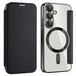 AMORUS For Samsung Galaxy S25 Magnetic Case RFID Blocking Card Holder Leather Phone Cover