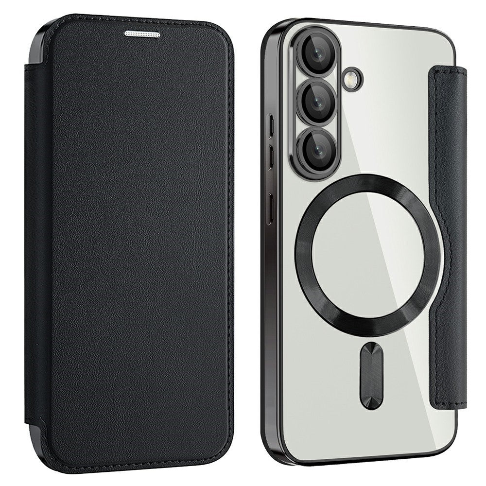 AMORUS For Samsung Galaxy S25 Magnetic Case RFID Blocking Card Holder Leather Phone Cover