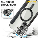 AMORUS For Samsung Galaxy S25 Magnetic Case RFID Blocking Card Holder Leather Phone Cover