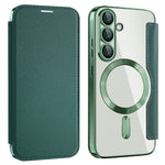 AMORUS For Samsung Galaxy S25 Magnetic Case RFID Blocking Card Holder Leather Phone Cover