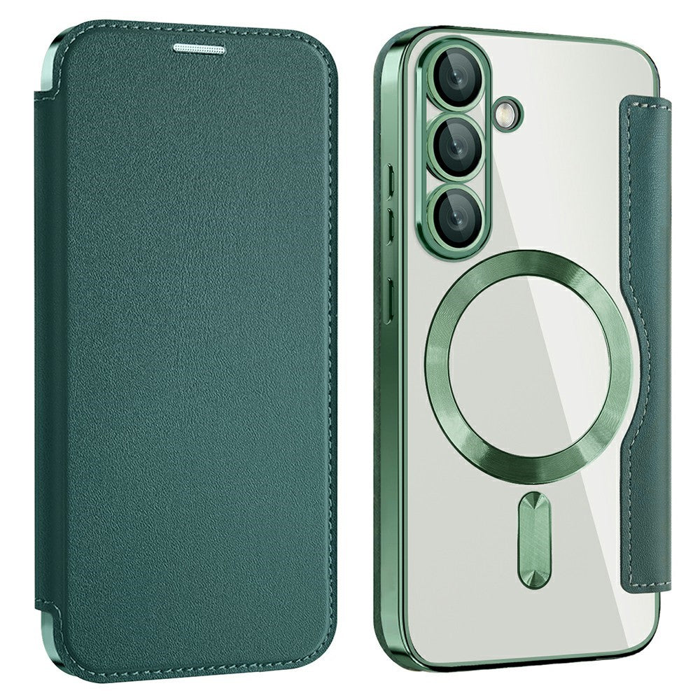 AMORUS For Samsung Galaxy S25 Magnetic Case RFID Blocking Card Holder Leather Phone Cover