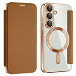 AMORUS For Samsung Galaxy S25 Magnetic Case RFID Blocking Card Holder Leather Phone Cover