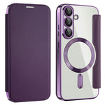 AMORUS For Samsung Galaxy S25 Magnetic Case RFID Blocking Card Holder Leather Phone Cover
