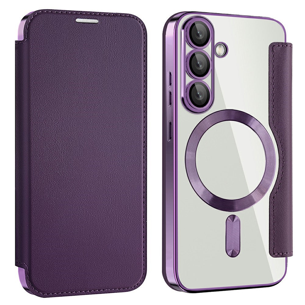 AMORUS For Samsung Galaxy S25 Magnetic Case RFID Blocking Card Holder Leather Phone Cover