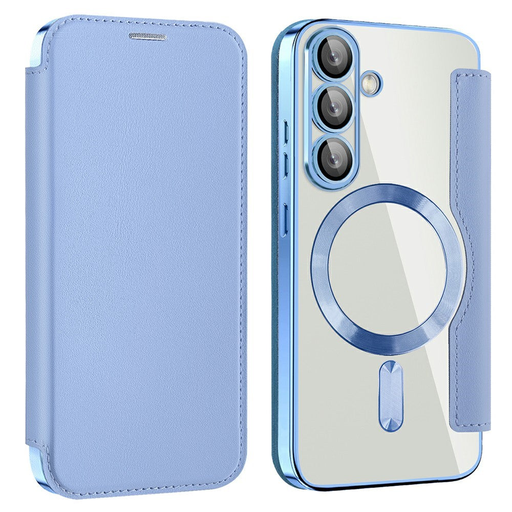 AMORUS For Samsung Galaxy S25 Magnetic Case RFID Blocking Card Holder Leather Phone Cover