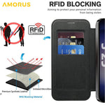 AMORUS For Samsung Galaxy S25+ Magnetic Case RFID Blocking Card Holder Leather Phone Cover