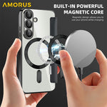 AMORUS For Samsung Galaxy S25+ Magnetic Case RFID Blocking Card Holder Leather Phone Cover