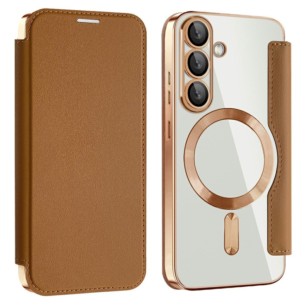 AMORUS For Samsung Galaxy S25+ Magnetic Case RFID Blocking Card Holder Leather Phone Cover