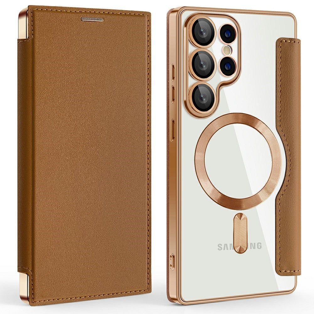 AMORUS til Samsung Galaxy S25 Ultra Cover Magnetisk Cover RFID Blokerende Kortholder Læder Telefoncover