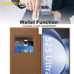 AMORUS til Samsung Galaxy S25 Ultra Cover Magnetisk Cover RFID Blokerende Kortholder Læder Telefoncover