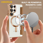AMORUS til Samsung Galaxy S25 Ultra Cover Magnetisk Cover RFID Blokerende Kortholder Læder Telefoncover