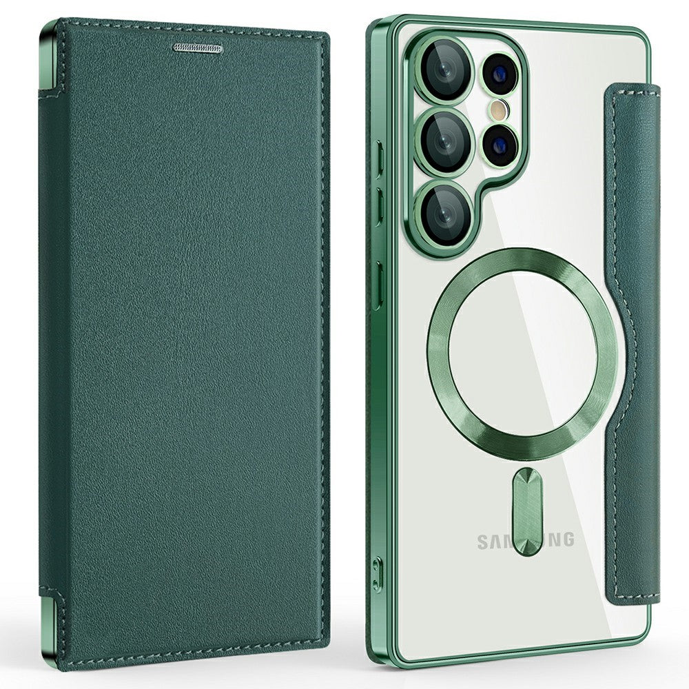 AMORUS til Samsung Galaxy S25 Ultra Cover Magnetisk Cover RFID Blokerende Kortholder Læder Telefoncover
