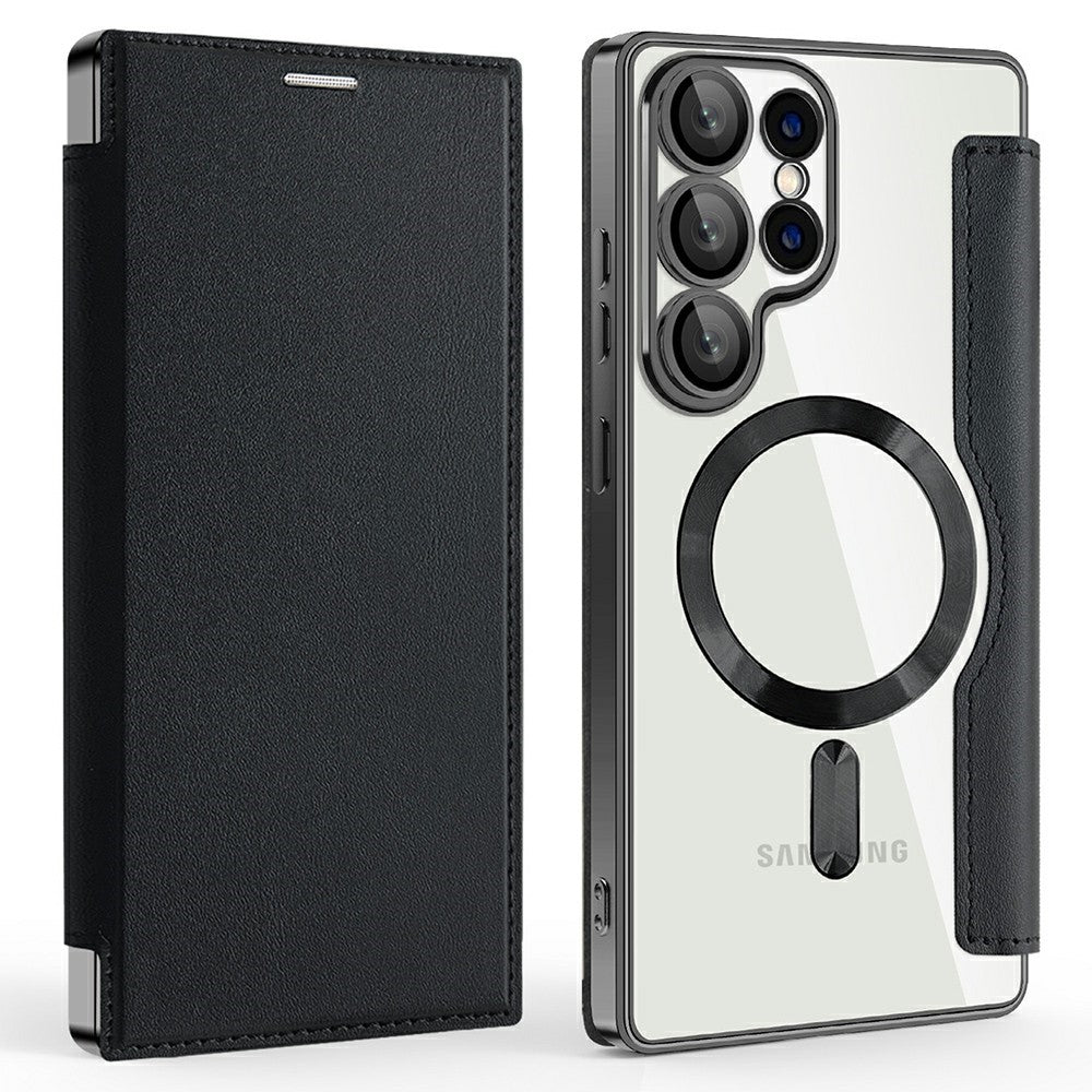 AMORUS til Samsung Galaxy S25 Ultra Cover Magnetisk Cover RFID Blokerende Kortholder Læder Telefoncover