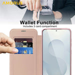 AMORUS For Samsung Galaxy S25 Edge Magnetic Case RFID Blocking Card Holder Leather Phone Cover