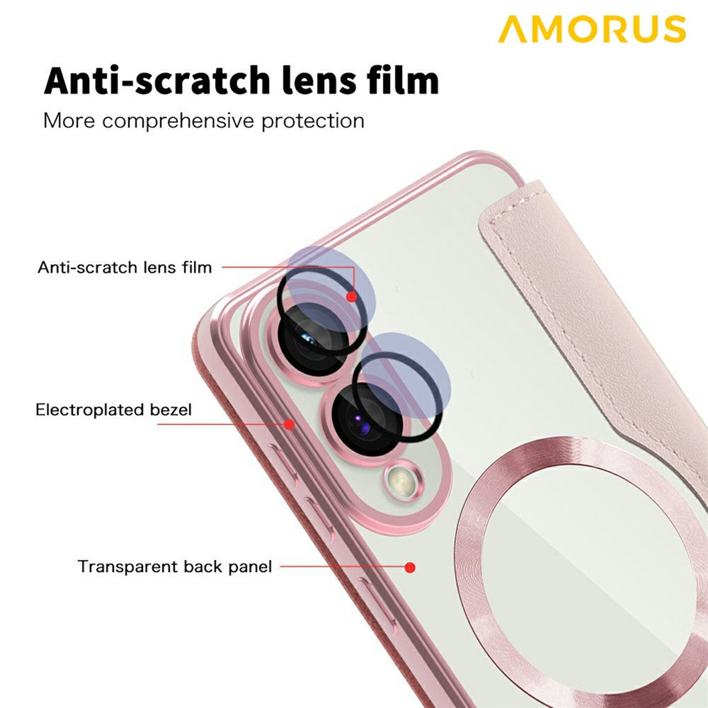 AMORUS til Samsung Galaxy S25 Edge Magnetisk etui RFID-blokerende kortholder læder telefoncover