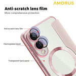 AMORUS For Samsung Galaxy S25 Edge Magnetic Case RFID Blocking Card Holder Leather Phone Cover