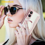 AMORUS til Samsung Galaxy S25 Edge Magnetisk etui RFID-blokerende kortholder læder telefoncover