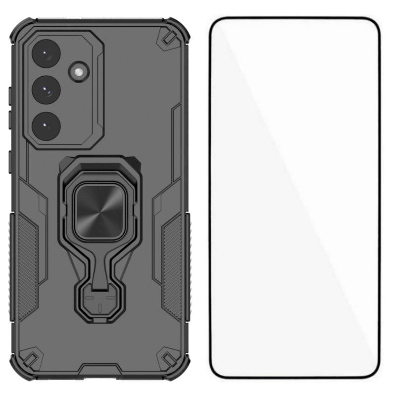WANLONFENG For Samsung Galaxy S25 FE Phone Case  PC TPU Back Cover Kickstand with Tempered Glass