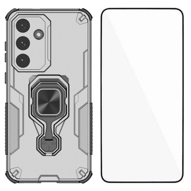 WANLONFENG For Samsung Galaxy S25 FE Phone Case  PC TPU Back Cover Kickstand with Tempered Glass