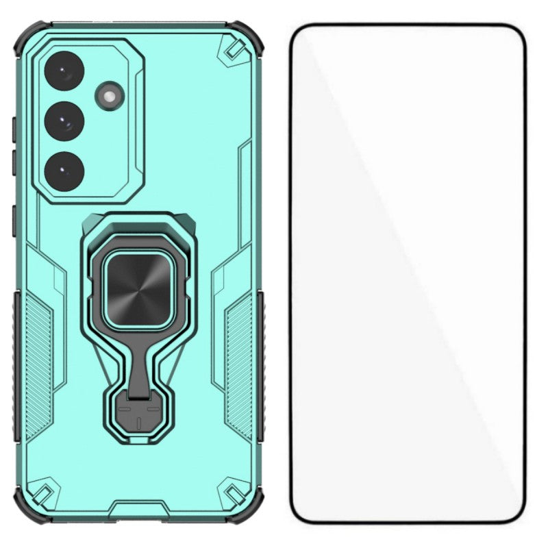WANLONFENG For Samsung Galaxy S25 FE Phone Case  PC TPU Back Cover Kickstand with Tempered Glass