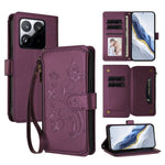 For Xiaomi 15T Leather Case Butterfly Floral Imprint Zipper Wallet Stand Cover with Wrist Strap