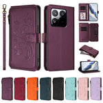 For Xiaomi 15T Leather Case Butterfly Floral Imprint Zipper Wallet Stand Cover with Wrist Strap