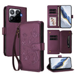 For Xiaomi 15T Pro Leather Case Butterfly Floral Imprint Zipper Wallet Stand Cover with Wrist Strap